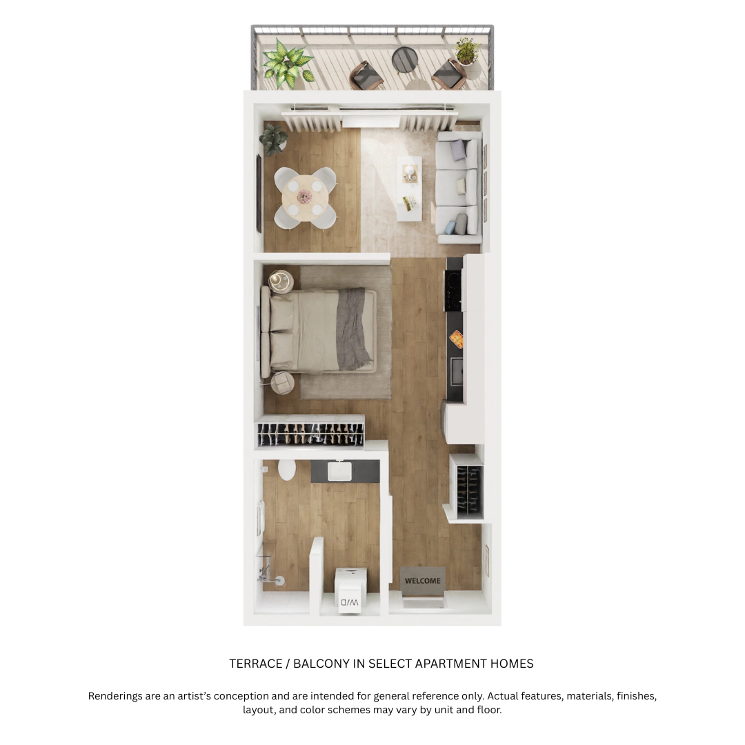 Floor plan for studio, 1 bath, 465 sqft